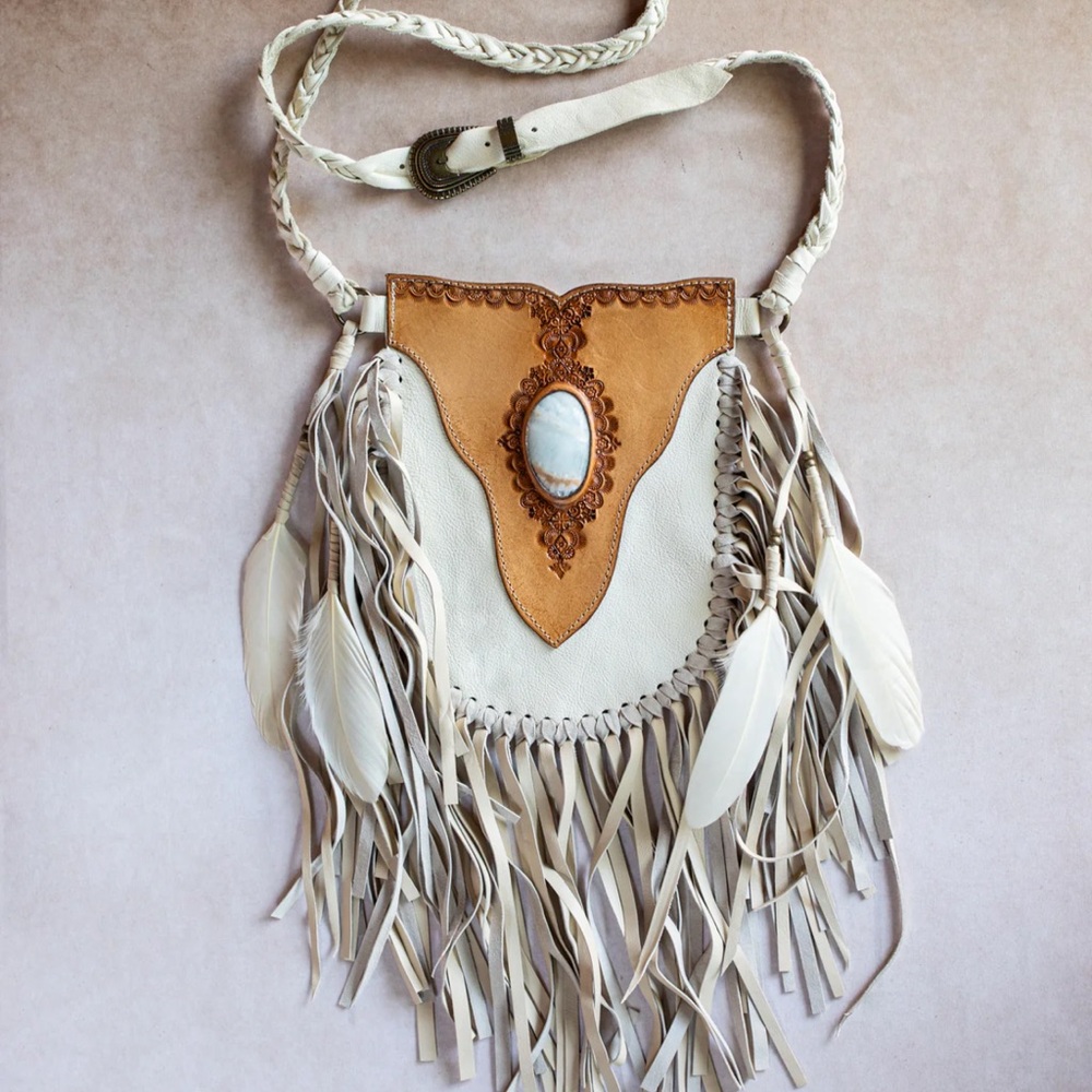 Bohemian White and Tan Fringe Bag